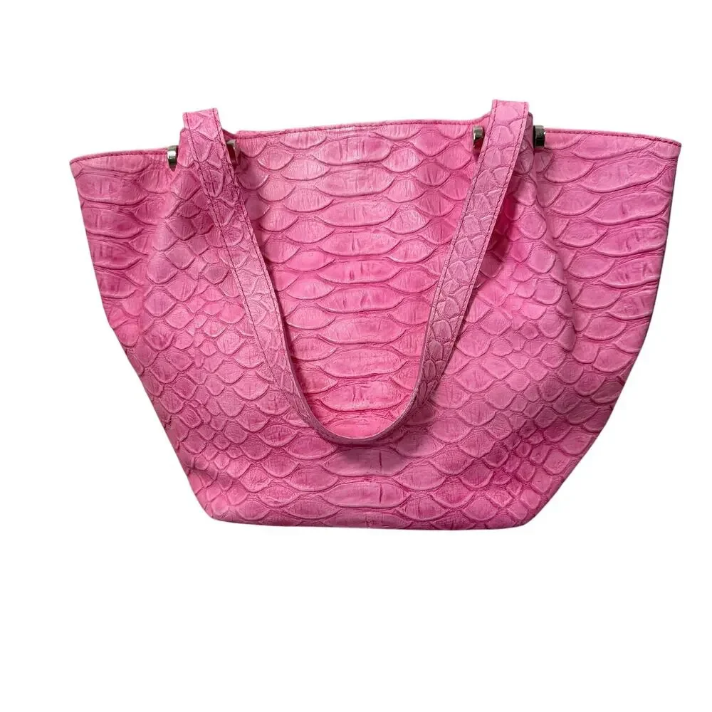 Claudia Firenze Pink Leather Python Embossed Tote Bag Italy Made  Shoulder Purse